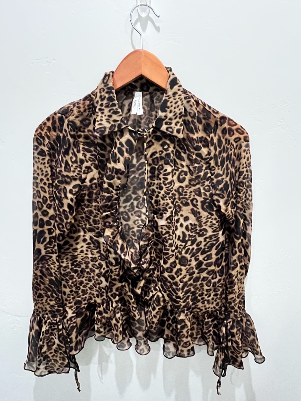 Truth NYC Sheer Leopard Print Ruffle Button Up Blouse - Size S